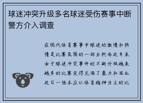 球迷冲突升级多名球迷受伤赛事中断警方介入调查
